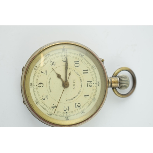 490 - A Smiths car clock / oversized pocket watch, 9cm wide, ticking, with a Liga Swiss Made Chronograph, ... 