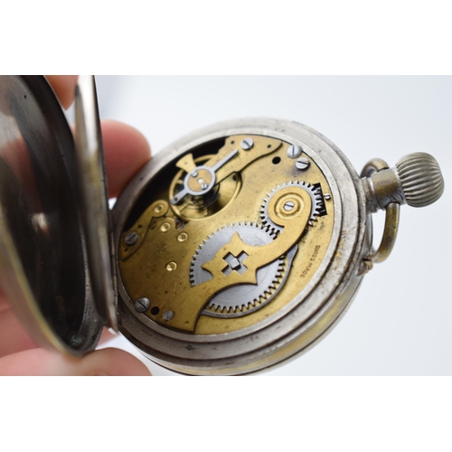 490 - A Smiths car clock / oversized pocket watch, 9cm wide, ticking, with a Liga Swiss Made Chronograph, ... 