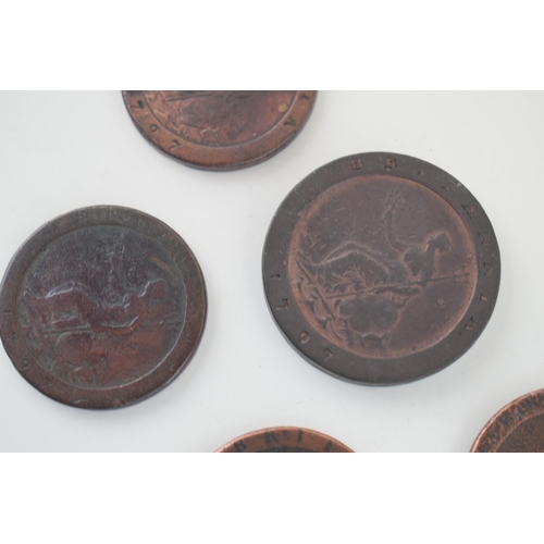 500 - A collection of five Georgian 1797 Cartwheel Tuppence coins of varying condition (5).