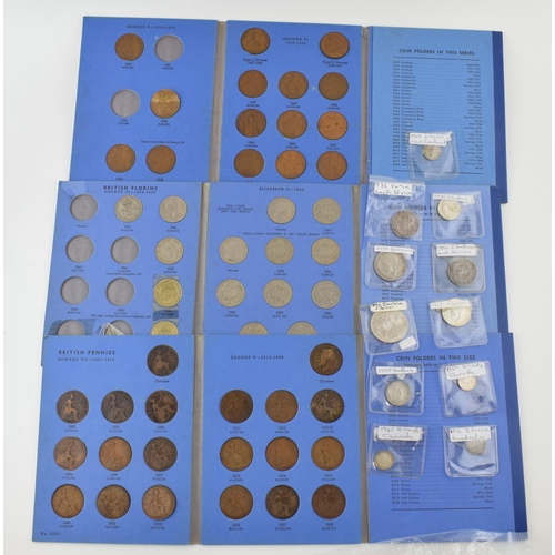 504 - A collection of silver coins to include an 1890 silver double florin, a 1917 florin and others with ... 