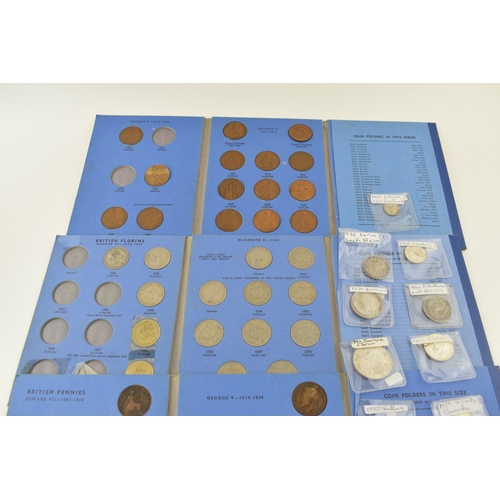 504 - A collection of silver coins to include an 1890 silver double florin, a 1917 florin and others with ... 