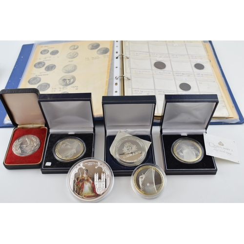 508 - Coins to include Cunard anniversary coins of the Queen Mary and Queen Elizabeth etc, with a part alb... 