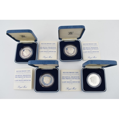 512 - Four Royal Mint Silver Proof Coins, commemorating the marriage of His Royal Highness The Prince of W... 