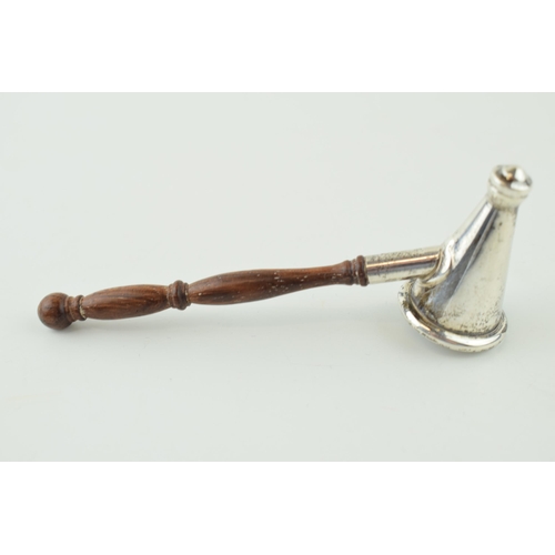 518 - Silver candle snuffer with turned wooden handle, 10.5cm long, Birmingham 1981.