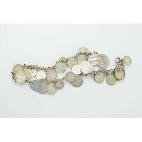 538 - Silver necklace with silver coins of varying ages to include hammered examples upto the 20th century... 