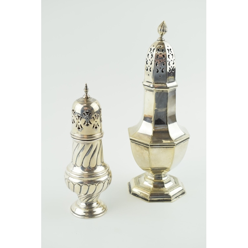 541 - Two silver plated sugar sifters, one large example 24cm tall (2).