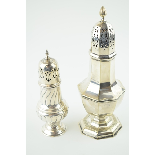 541 - Two silver plated sugar sifters, one large example 24cm tall (2).