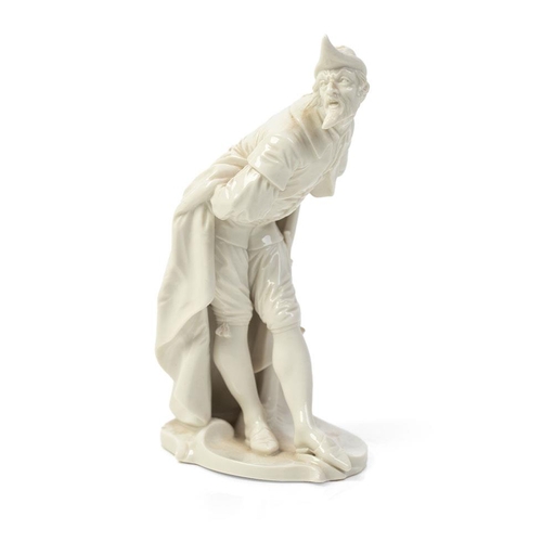 130 - Nymphenburg white glazed ceramic figure of Pantalone with impressed to the base No 57, 18cm tall.