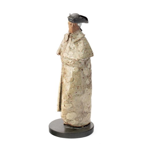 137 - A studio pottery figure of a gentleman in Tricorn hat on marble base. Indistinguishable monogram / s... 