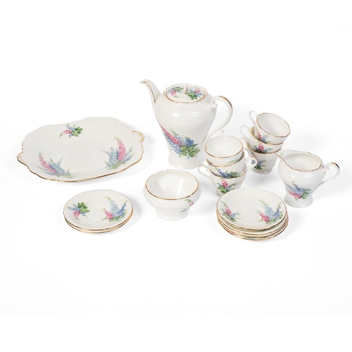 142 - Aynsley coffee service in the Delphinium pattern to include a coffee pot, 6 coffee cups, 6 saucers, ... 