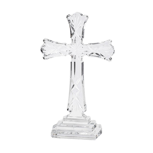 35 - Boxed Waterford Crystal Standing Cross, 20cm tall.