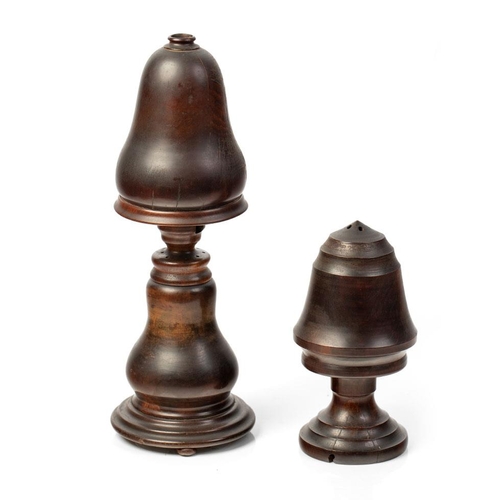 53 - Two Interesting Early c20th Arts and Crafts Wooden Lamp Bases of interesting form with integral wood... 