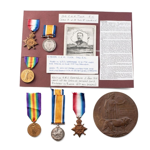 61 - WW1 Death Penny Plaque with Medal Trio including 1914/15 Star to J30841 Charles Ernest Alfred Tuck O... 