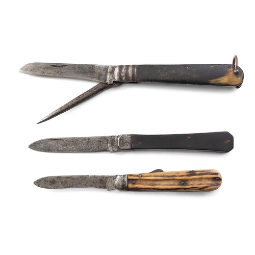 7 - Three Bone Handle Sheffield Pocket Knives to include Rodgers c19th Royal Navy Style Rope or Rigging ... 