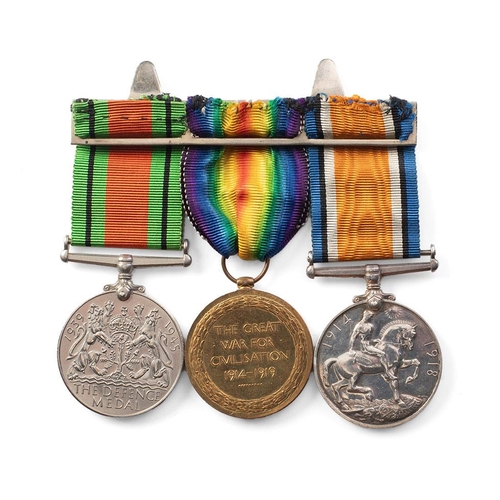 72 - A Pair of WWI medals together with a WWII Defence Medal. PTE A.H. TREADWELL 45632. (3)