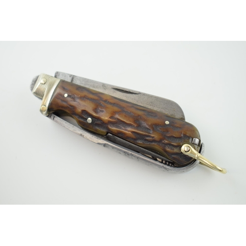 12 - A Good Late c19th Horseman's or Coachman's Sheffield Made Folding Pocket Knife with Stag Antler Bone... 