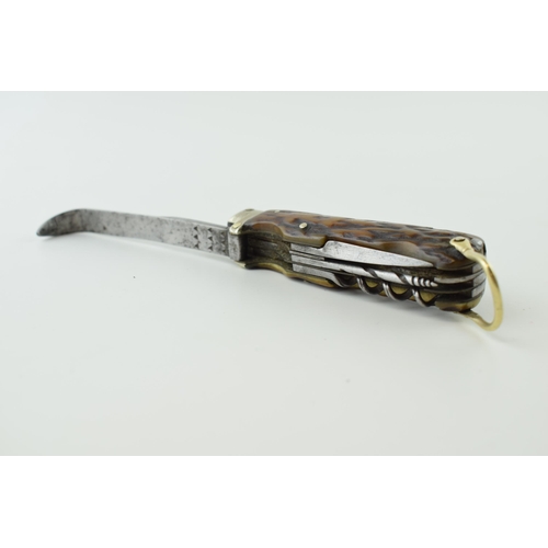 12 - A Good Late c19th Horseman's or Coachman's Sheffield Made Folding Pocket Knife with Stag Antler Bone... 