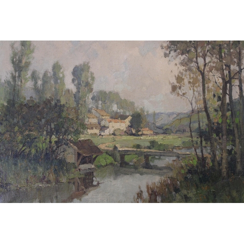 120 - Georges Charles Robin, French, 1903-2003 framed oil on canvas impressionist style French country vil... 