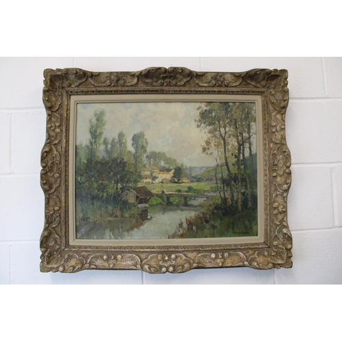 120 - Georges Charles Robin, French, 1903-2003 framed oil on canvas impressionist style French country vil... 