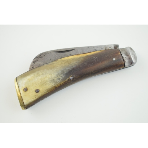 15 - Horn Handle Flat Cap Pruner or Pruning Pocket Knife, Sheffield Made, c1900