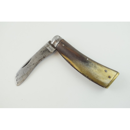 15 - Horn Handle Flat Cap Pruner or Pruning Pocket Knife, Sheffield Made, c1900