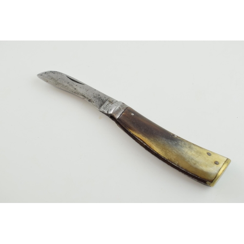 15 - Horn Handle Flat Cap Pruner or Pruning Pocket Knife, Sheffield Made, c1900