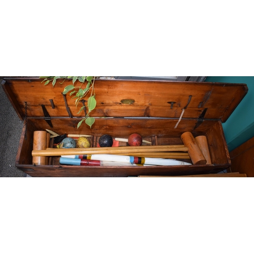 22 - Jaques & Son of London All-England croquet set, in original pine box, hinged lid, to include four ma... 