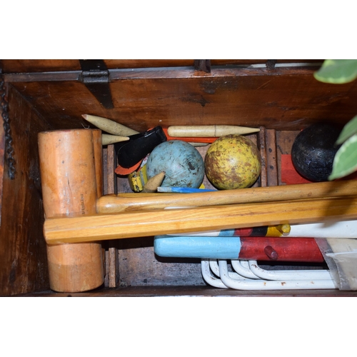 22 - Jaques & Son of London All-England croquet set, in original pine box, hinged lid, to include four ma... 