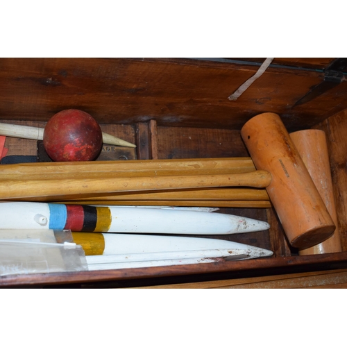 22 - Jaques & Son of London All-England croquet set, in original pine box, hinged lid, to include four ma... 