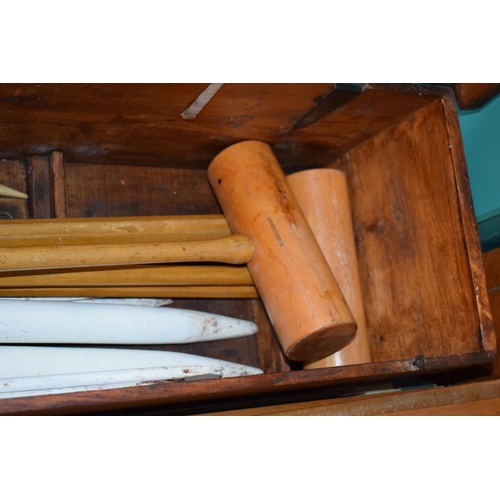 22 - Jaques & Son of London All-England croquet set, in original pine box, hinged lid, to include four ma... 