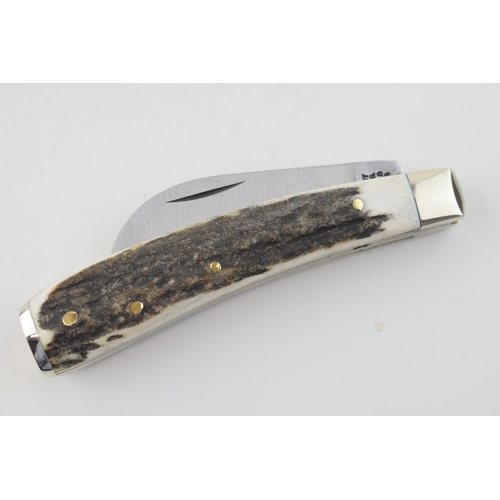 26 - A Wright & Son Ltd, Sheffield flat cap antler handle pocket pruner folding pruning knife