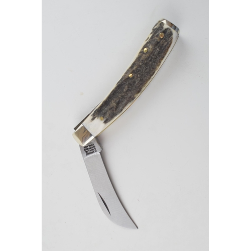 26 - A Wright & Son Ltd, Sheffield flat cap antler handle pocket pruner folding pruning knife