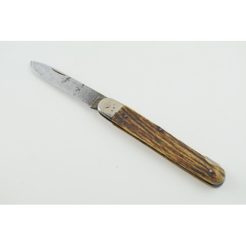 27 - Early c20th stag antler bone handle folding pocket lock knife