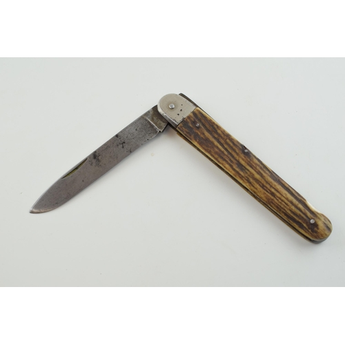 27 - Early c20th stag antler bone handle folding pocket lock knife