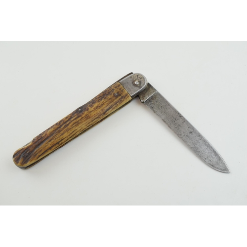 27 - Early c20th stag antler bone handle folding pocket lock knife