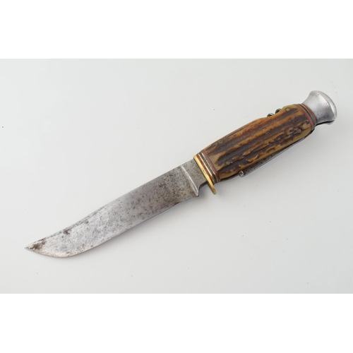 3 - WW2 Era Fairbairn Sykes Scabbard with Later Post war Knife plus a Stag Antler Bone Handle