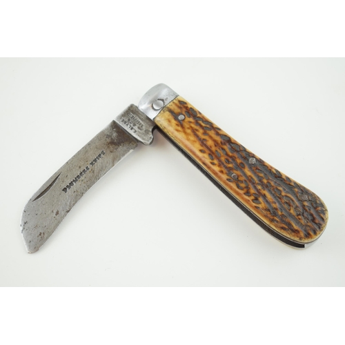 30 - An early c20th E. Blyde & Co Sheffield bone handle pruner folding pocket pruning knife, blade is ins... 