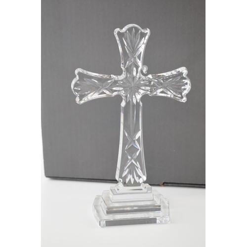 35 - Boxed Waterford Crystal Standing Cross, 20cm tall.