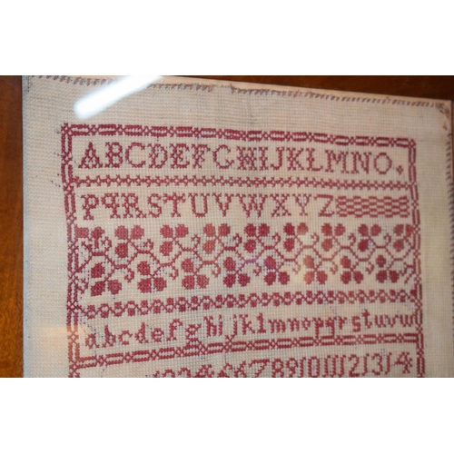 37 - Early c20th needlework embroidery sampler by Gladys Meigh Longton Staffordshire dated 1909 in an ori... 