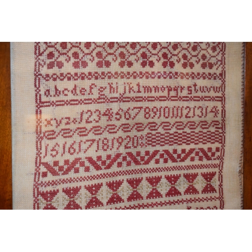 37 - Early c20th needlework embroidery sampler by Gladys Meigh Longton Staffordshire dated 1909 in an ori... 