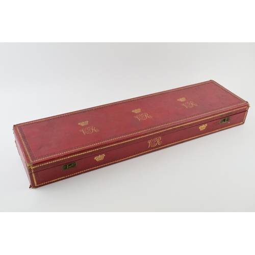 38 - c19th Victorian Queen Victoria Heraldry Scroll or Deed Dispatch Box with three brass scroll end caps