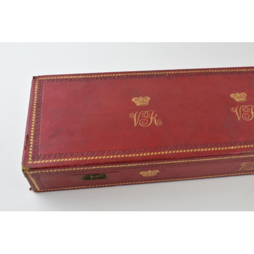 38 - c19th Victorian Queen Victoria Heraldry Scroll or Deed Dispatch Box with three brass scroll end caps