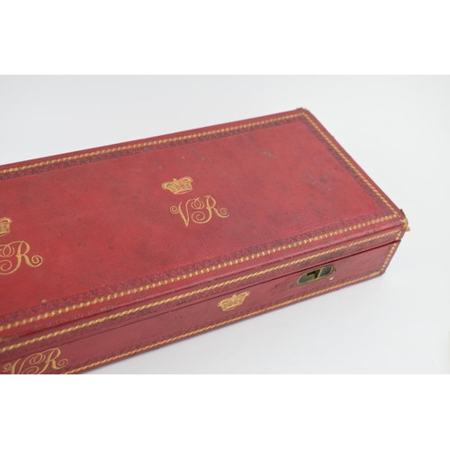 38 - c19th Victorian Queen Victoria Heraldry Scroll or Deed Dispatch Box with three brass scroll end caps