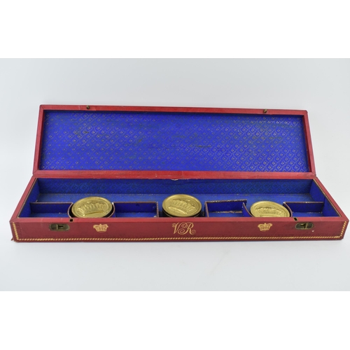 38 - c19th Victorian Queen Victoria Heraldry Scroll or Deed Dispatch Box with three brass scroll end caps