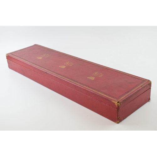 38 - c19th Victorian Queen Victoria Heraldry Scroll or Deed Dispatch Box with three brass scroll end caps