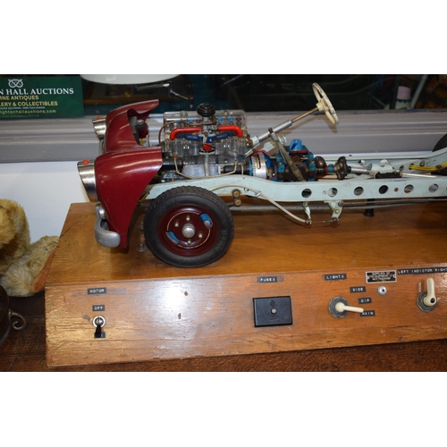 44 - A Holm large scale instructional working model car mounted on a wooden plinth. Manufactured by Holm ... 