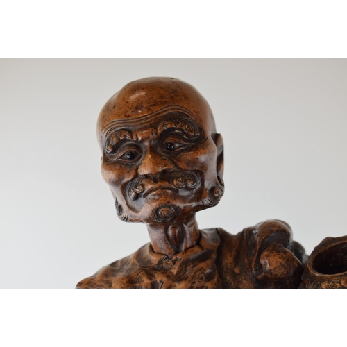 48 - c19th Chinese Walnut Wood Root Carving Figure on a stand