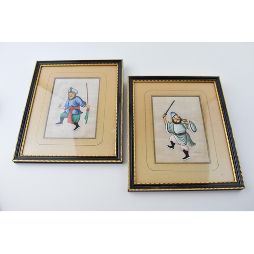 49 - Pair Japanese c19th framed rice paper paintings of warriors edo or Meiji period