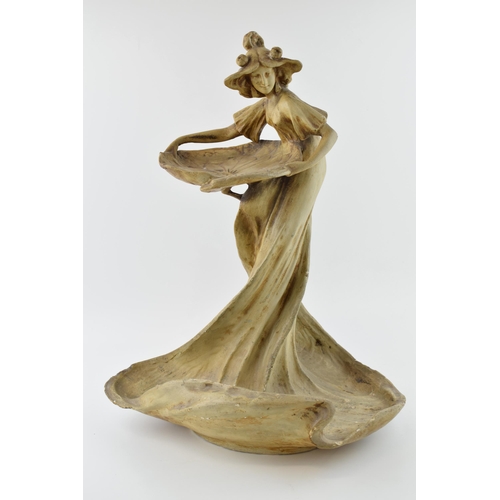 52 - Edwardian Arts and Crafts Art Nouveau Goldsheider Style Terracotta Figure of a Lady in a Swirling Dr... 