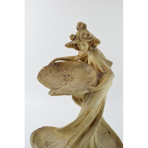 52 - Edwardian Arts and Crafts Art Nouveau Goldsheider Style Terracotta Figure of a Lady in a Swirling Dr... 